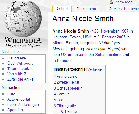 Wikipedia-de AnnaNicoleSmith 2007-02-09